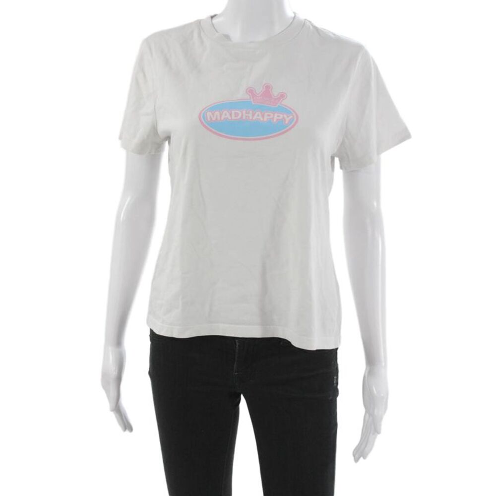 Madhappy Women Basic White Cotton Crew Neck Short Sleeve T-Shirt Size M